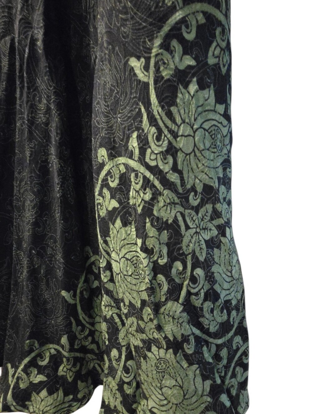 Vintage 90s Citron Santa Monica 100% Silk Floral Maxi Skirt Black Lime Green XL - Picture 8 of 14